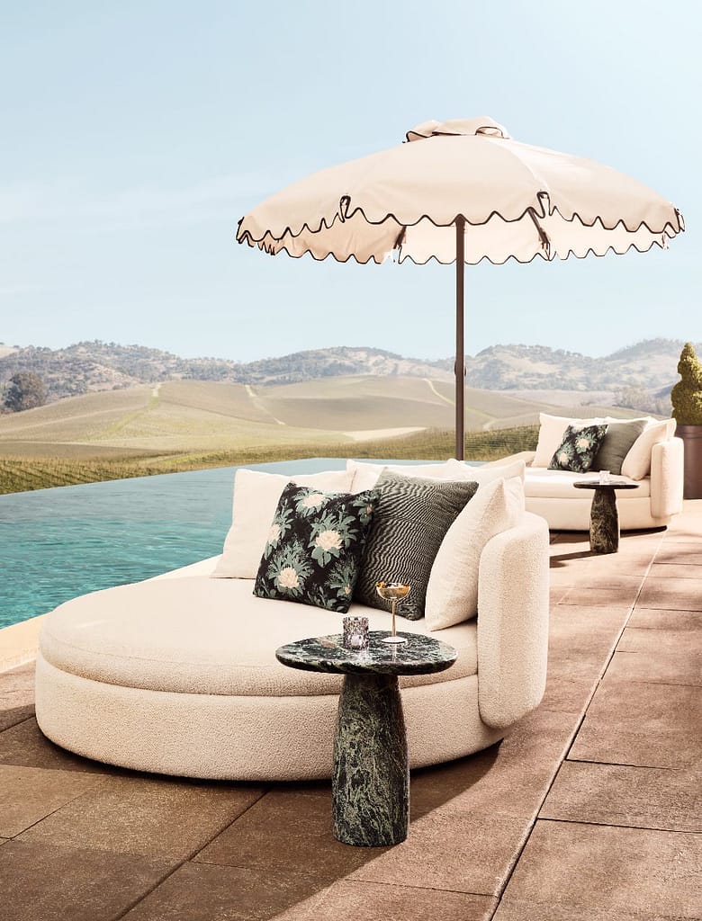 CB2 Lucie White Boucle Upholstered Outdoor Daybed 